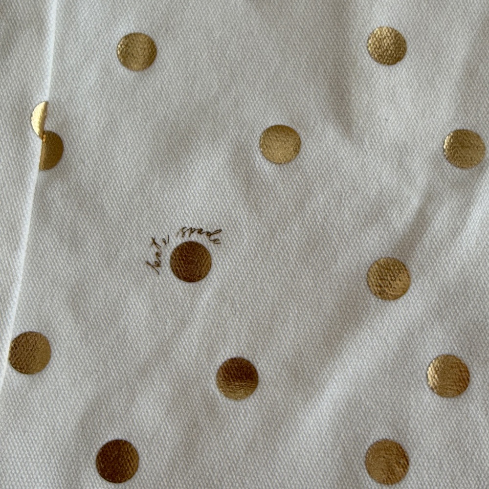 Kate Spade New York Canvas Book Tote/Color Gold Polka Dot Pattern/ Script Logo - Picture 6 of 10